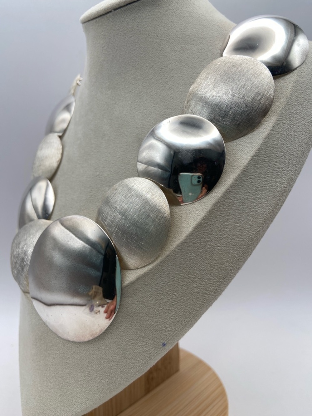 Rare Sterling Silver 925 Mirrored & Brushed Circle Necklace 19”L Contemporary - Picture 2 of 8